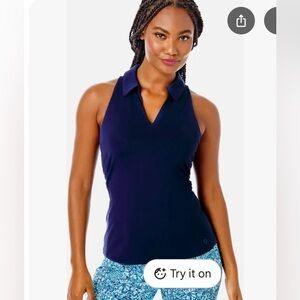 LILLY PULITZER Lakelyn Bra Polo UPF +50 True Navy Sz M, NWT